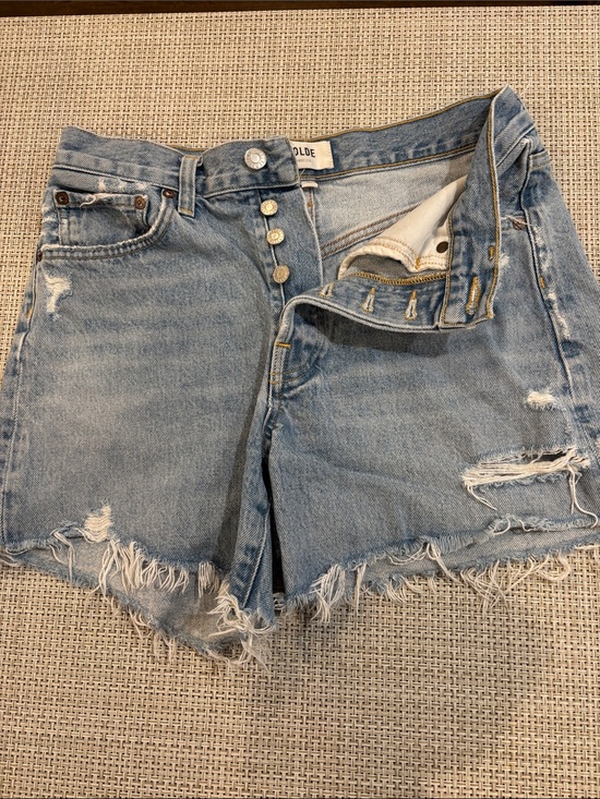 Agolde Pants - AGOLDE Light Wash Distressed High-Rise Jean Shorts